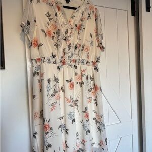 Torrid Pink and Gray Flutter Sleeve V-Neck Midi Dress